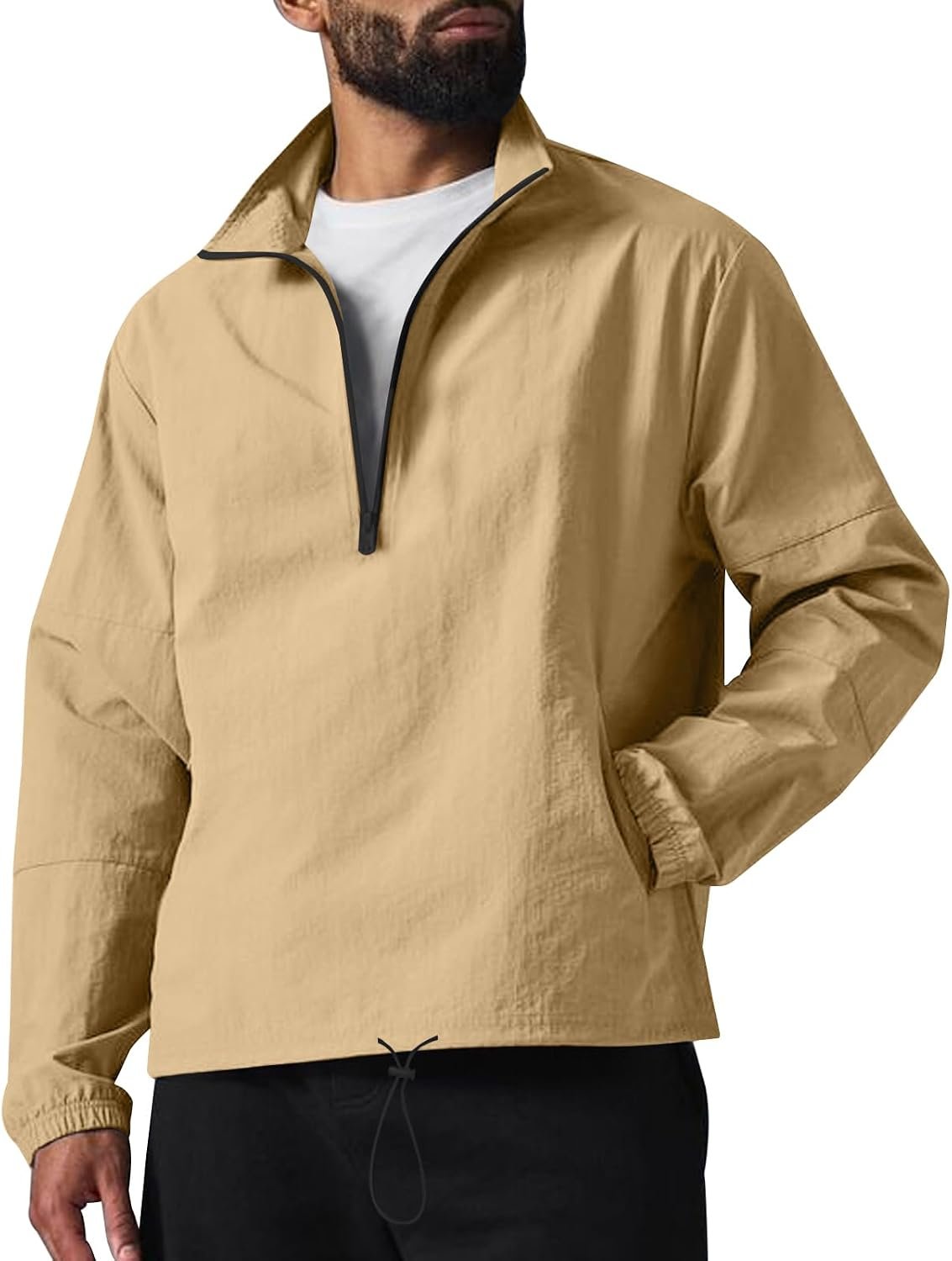 61MsdgjC6wL._AC_SL1500_.jpg Men's Golf Quarter Zip Pullover with Zipper Pockets Track Jackets Lightweight Windbreaker Hiking Sweatshirt - Image 1