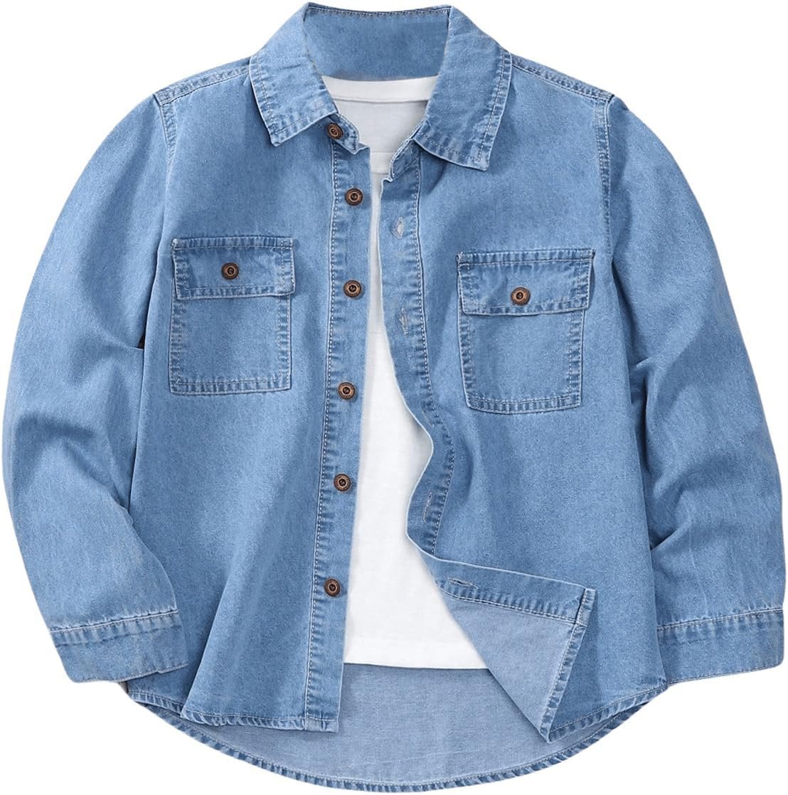 710lpxz2nPL._AC_SL1500_.jpg Boys Long Sleeve Button Down Denim Shirt Jean Top with Pockets - Image 1