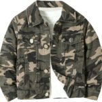 Boys Camo Print Button Front Denim Jacket Casual Long Sleeve Outerwear Coat