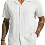 Men's Casual Button Down Shirts - Short Sleeve Summer Textured Beach Wrinkle-Free Shirts