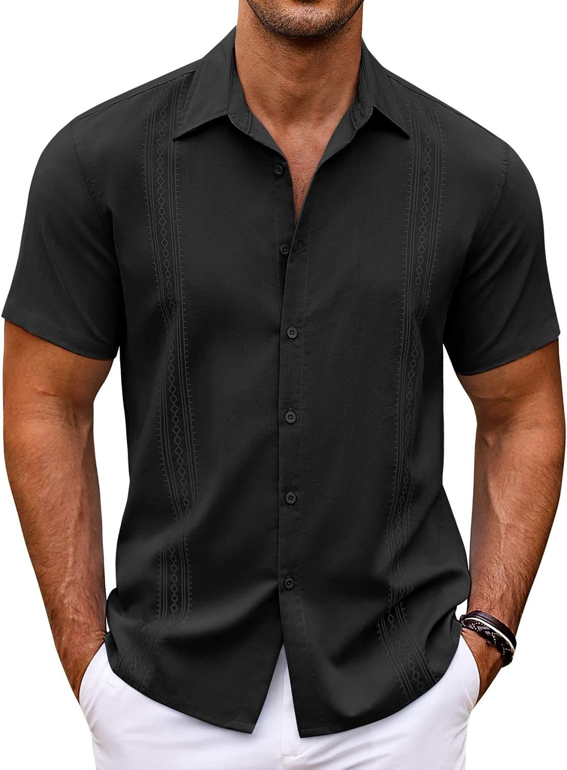 719bltfIPzL._AC_SL1500_.jpg Men's Cuban Guayabera Shirt Short Sleeve Button Down Shirts Casual Summer Beach Shirts - Image 1