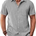 Mens Button Down Shirt Short Sleeve Casual Summer Beach Wedding Tops