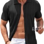 Men's Knit Shirts Short Sleeve Button Down  Shirt Vintage Casual Summer Beach Shirts