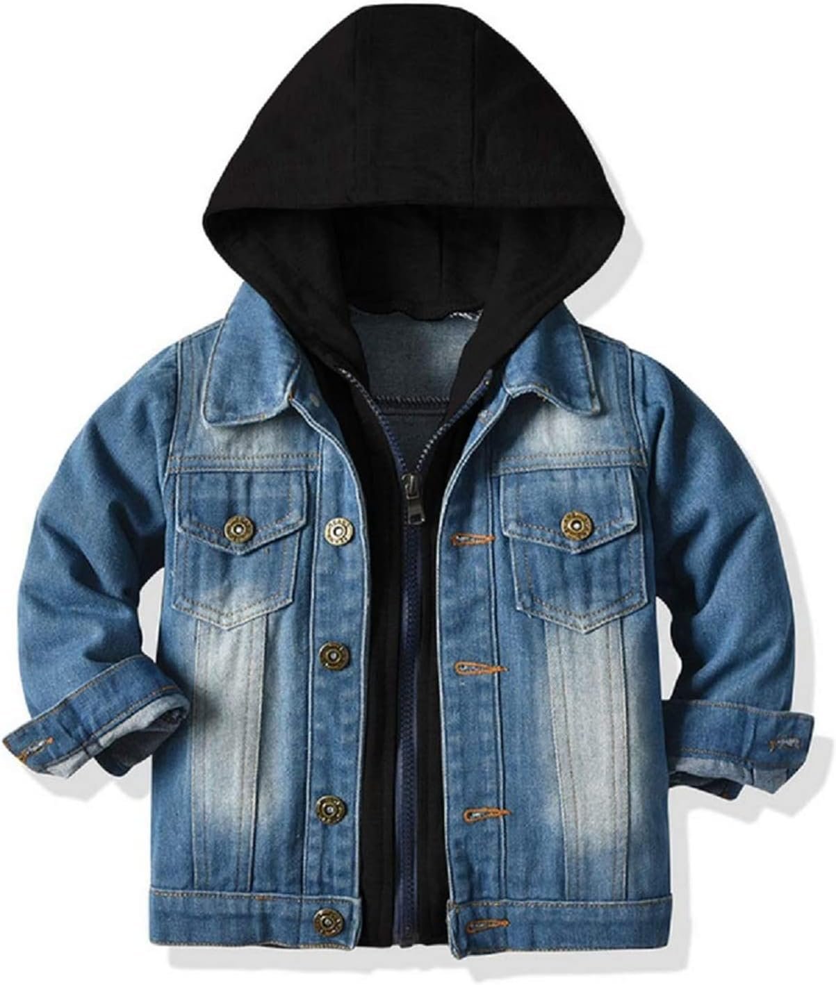 71c05cre16L._AC_SL1500_.jpg Little Boys Cardigan Hooded Lapel Zipper Pocket Baby Denim Coat Jacket Outerwear - Image 1