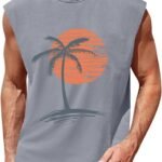 Mens Sleeveless Tank Tops Workout Gym Muscle Shirts Palm Tree Vintage Hawaiian Summer Beach T Shirts
