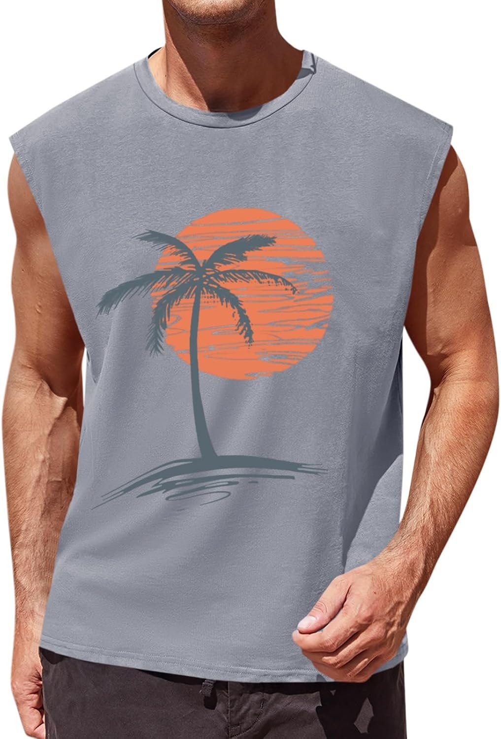 71jKzJrMLtL._AC_SL1500_.jpg Mens Sleeveless Tank Tops Workout Gym Muscle Shirts Palm Tree Vintage Hawaiian Summer Beach T Shirts - Image 1