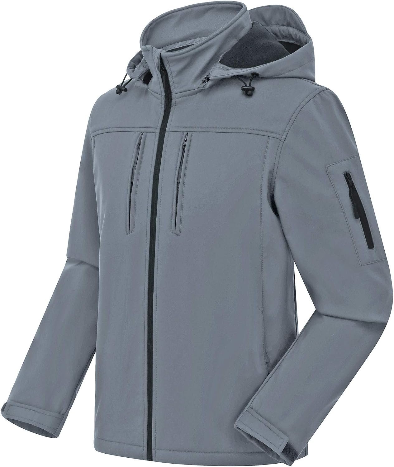 71z5cUouy9L._AC_SL1500_.jpg Men's Softshell Military Jacket With Removable Hood, Fleece Lined and Water Repellent Outdoor Reflective Coat - Image 1