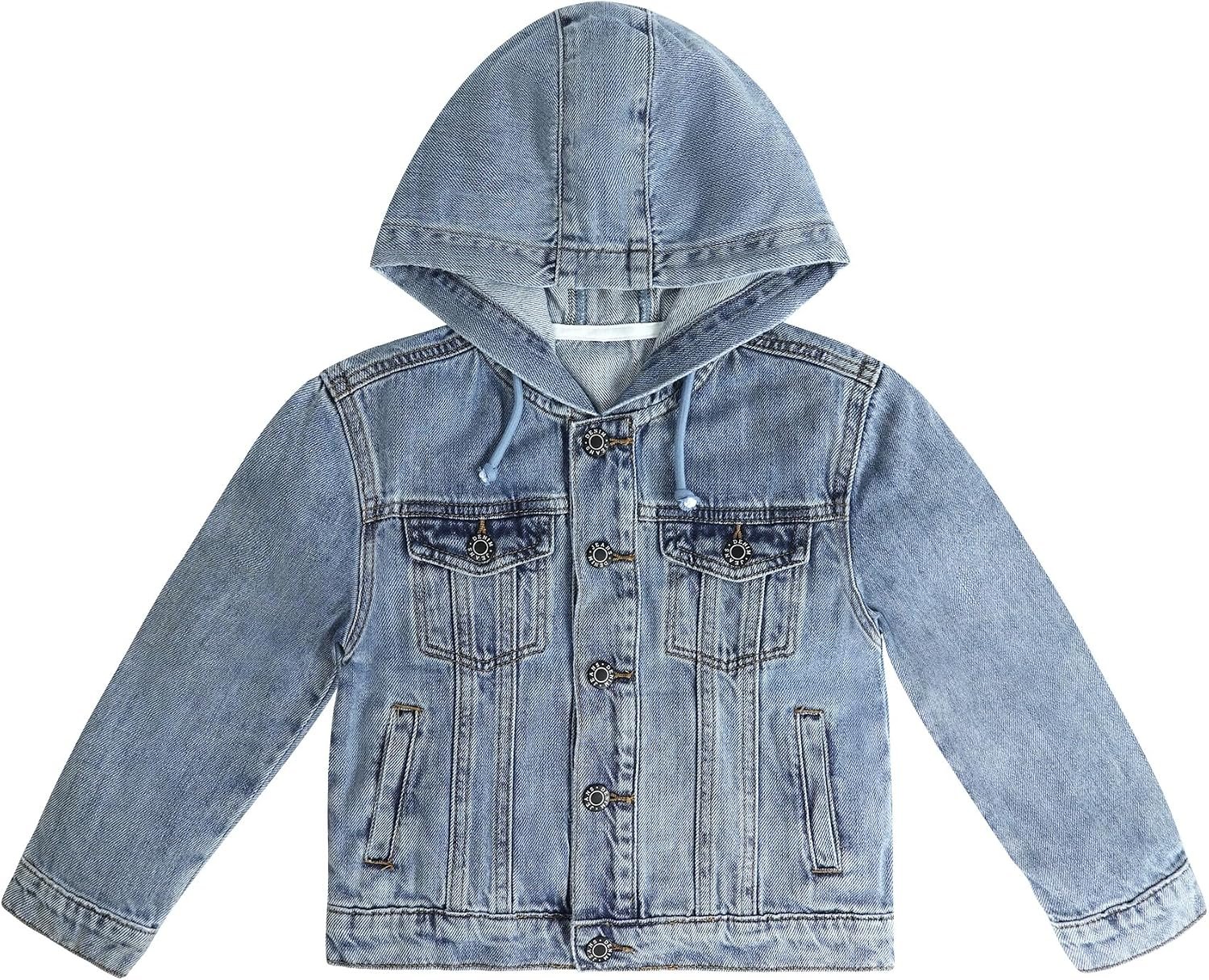 81ME59mXLmL._AC_SL1500_.jpg Boys Denim Jacket Little Big Kids Simple Design Hooded Jean Coat - Image 1