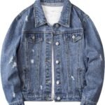 Boys Ripped Long Sleeve Button Front Denim Jacket Coat Outerwear