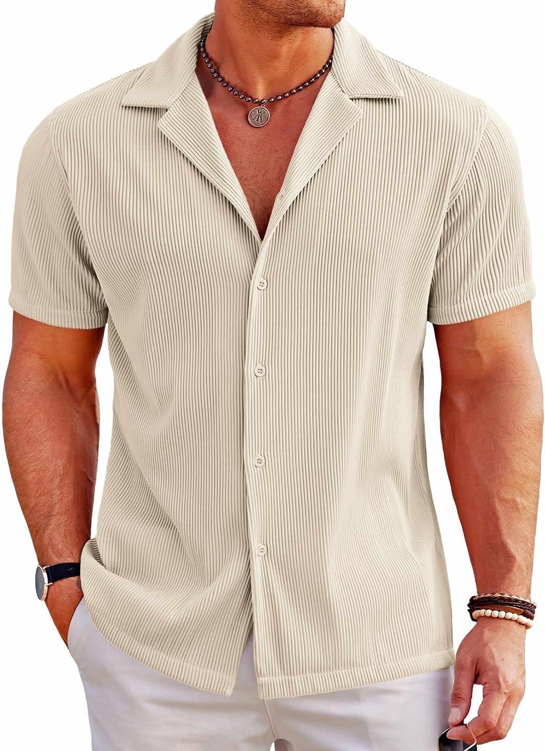 81mh9OHBMdL._AC_SL1500_.jpg Men's Casual Button Down Shirts Short Sleeve Regular Fit Fashion Camp Beach Shirts Tops - Image 1