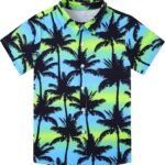 Little & Big Boys Hawaiian Shirt Kids Tropical  3D Print Button Down Shirts for 3-14 Years Old
